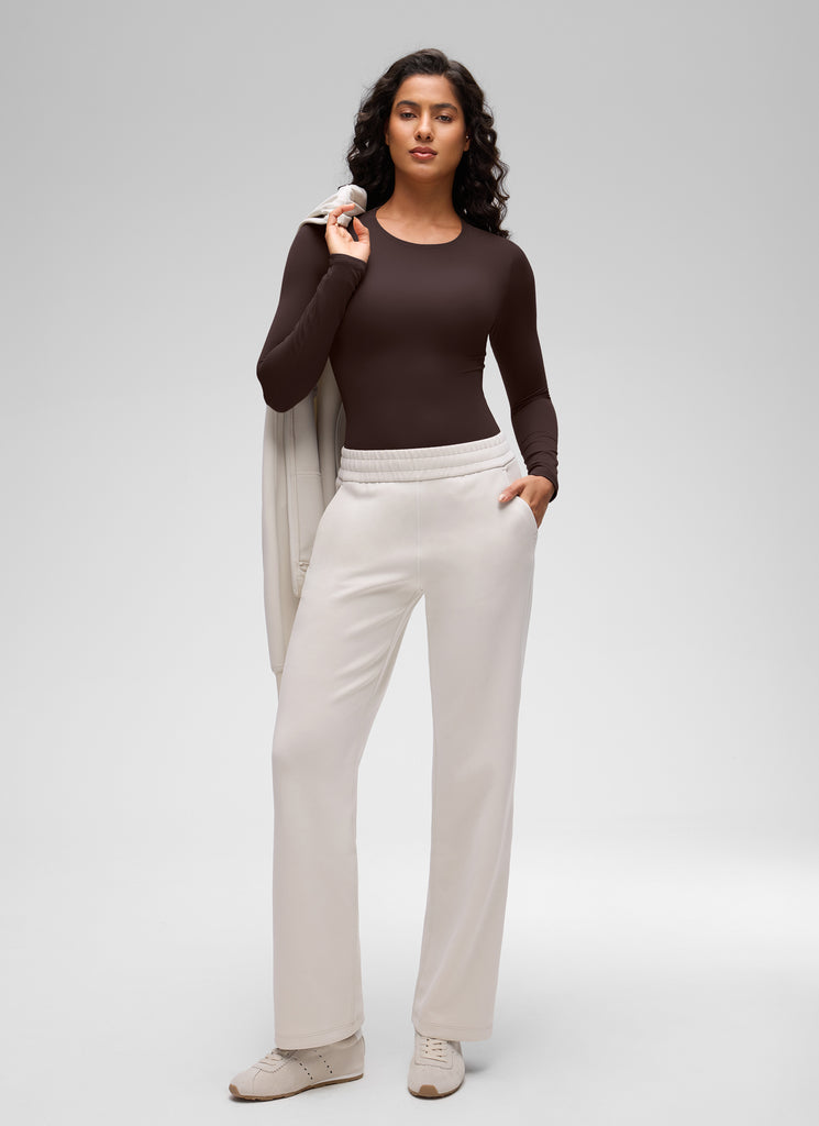 CRZ YOGA Women's Softembrace Casual Scoop Neck Tight Fit Bodysuit Mojave Tan