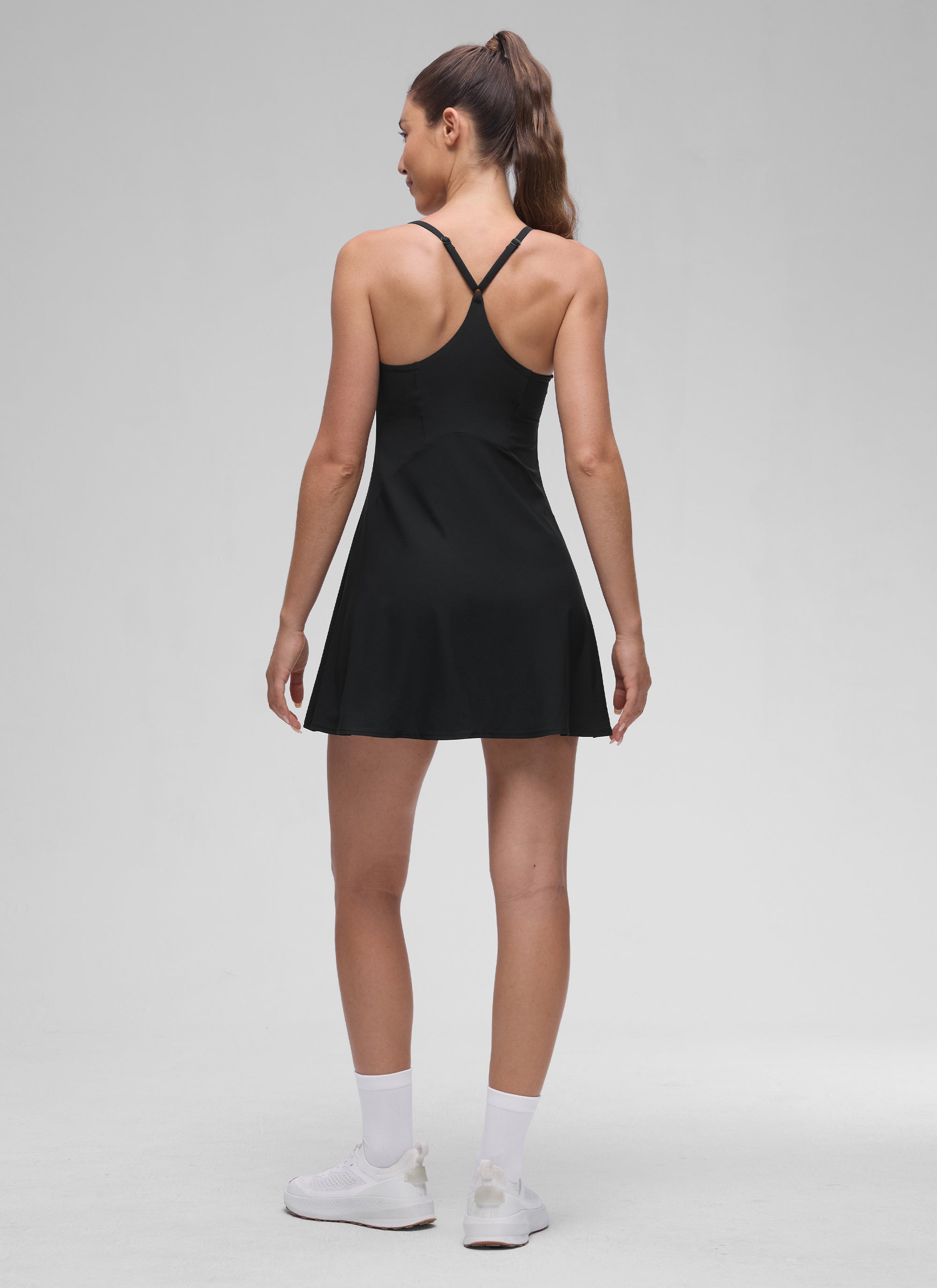 CRZ YOGA Women's Drapey Spaghetti Straps Tennis Built-in Bra Dress Black