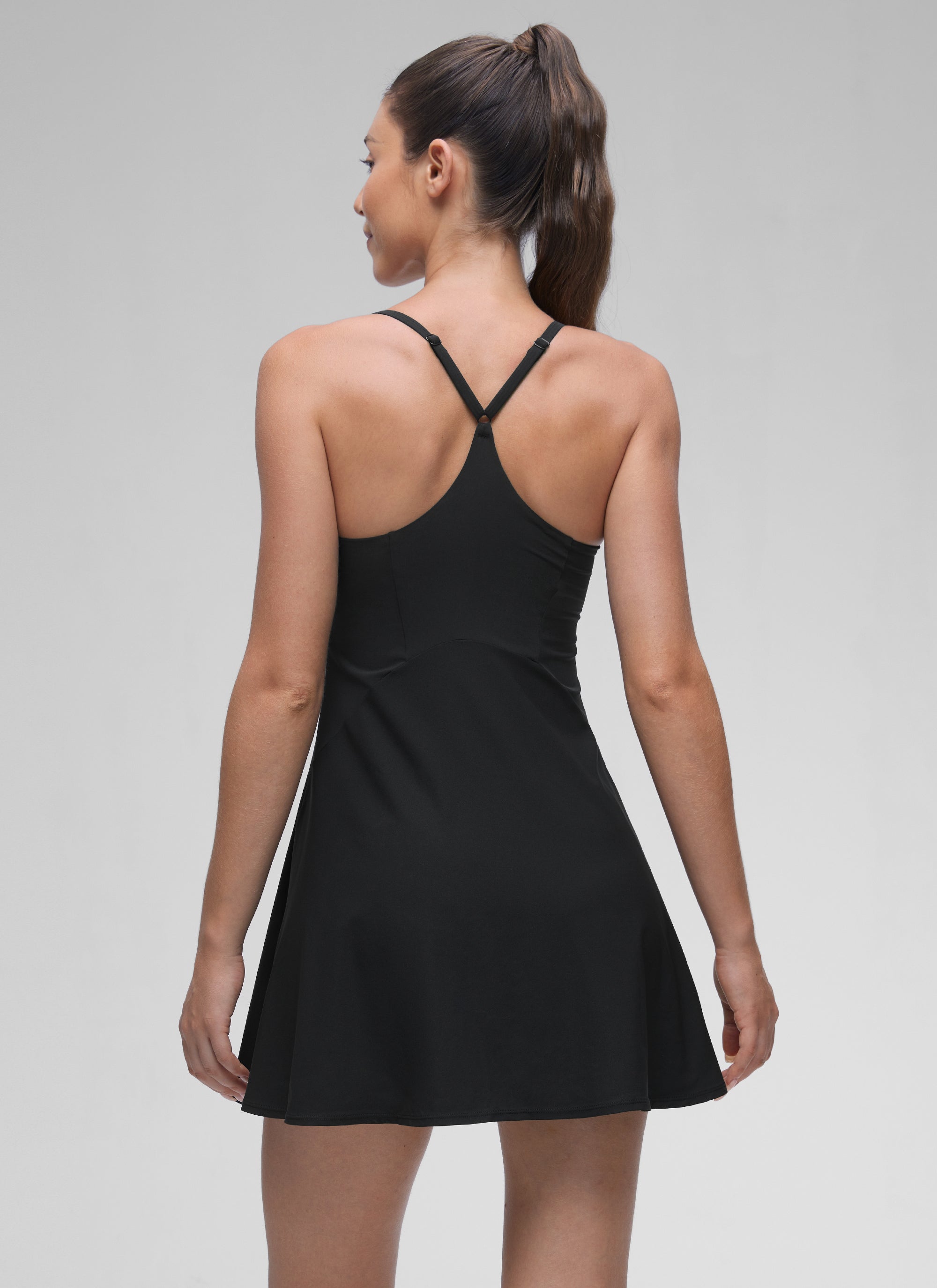 CRZ YOGA Women's Drapey Spaghetti Straps Tennis Built-in Bra Dress Black