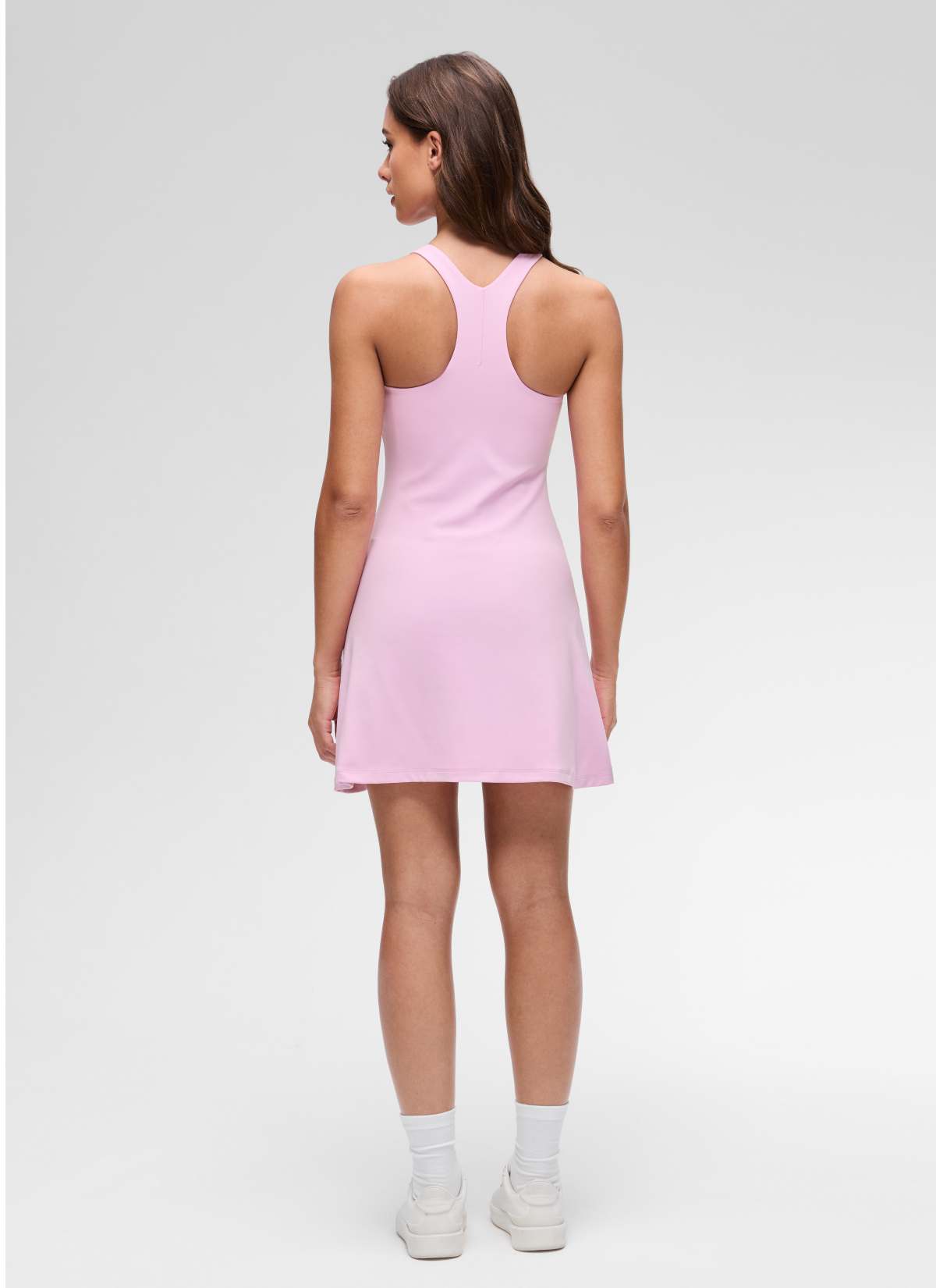 CRZ YOGA Women's Butterluxe Casual High Neck Racerback Mini Dress Vita Pink @model_info:Maria