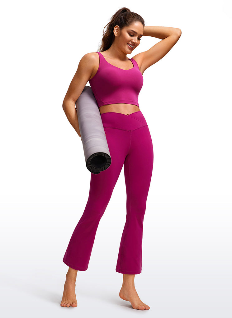 CRZ YOGA Womens Butterluxe Flare Leggings 25.6" - High Waist V Cross Magenta Purple