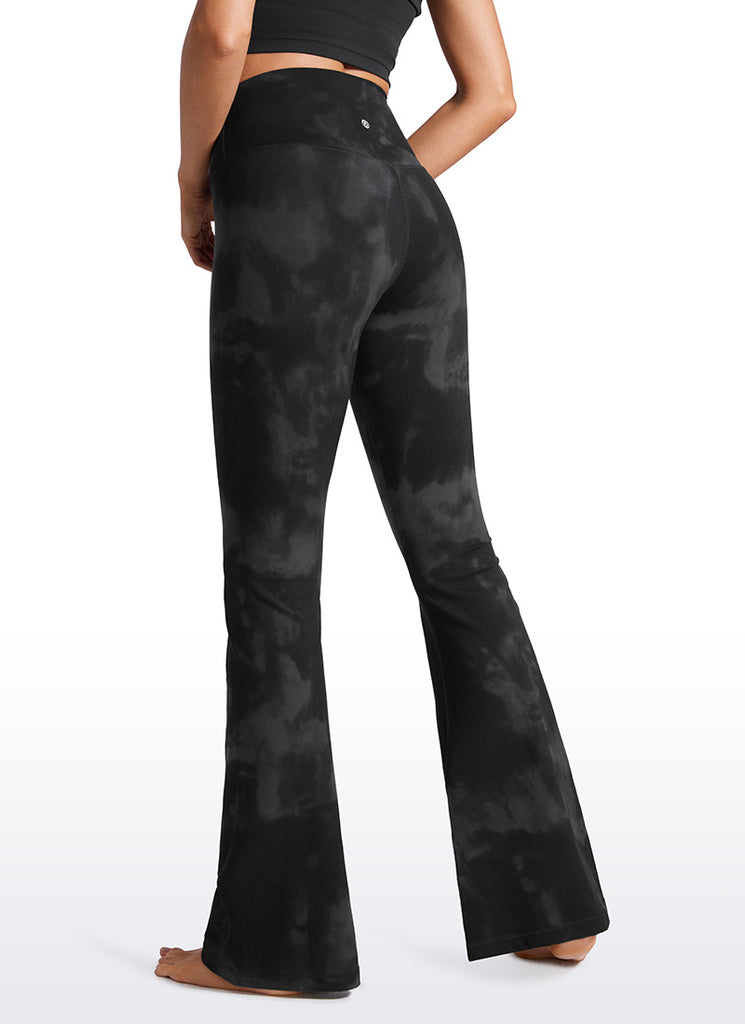 CRZ YOGA Women Butterluxe V Crossover High Waist Flare Leggings 31" Black Tie Dye Flowers