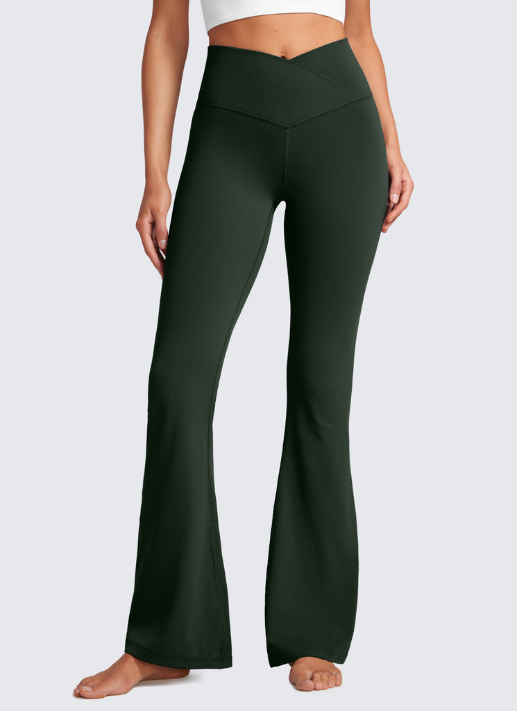 CRZ YOGA Women Butterluxe V Crossover High Waist Flare Leggings 31" Deep Purple