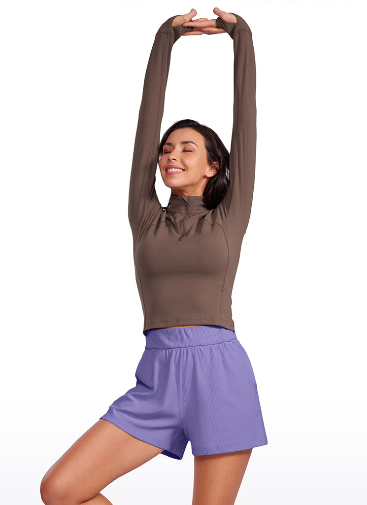 CRZ YOGA Women's Ribbed High Waisted Sweat Shorts 3'' Granita Pink