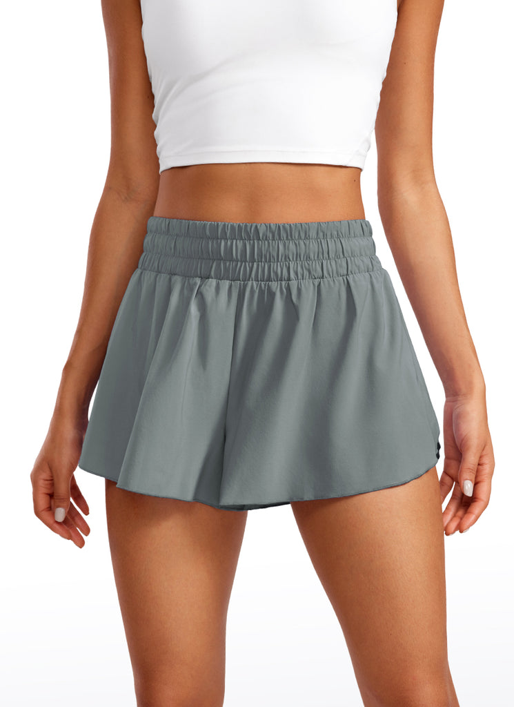 CRZ YOGA Women's Running Tennis High Waisted 2 in 1 Flowy Shorts 3'' The Breeze Blue