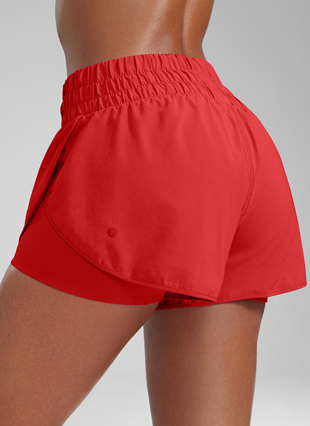 CRZ YOGA Women's Train High-Rise 2 in 1 Shorts with Pocket 3'' Dark Red