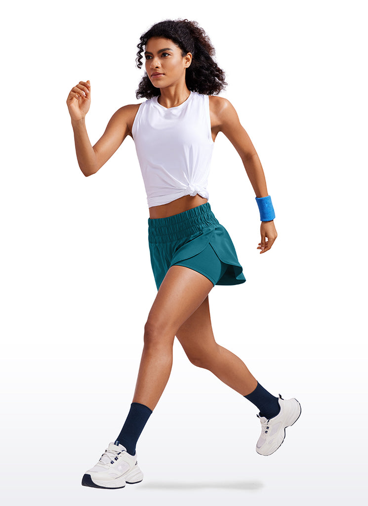 CRZ YOGA Women's Train High-Rise 2 in 1 Shorts with Pocket 3'' Borealis Green