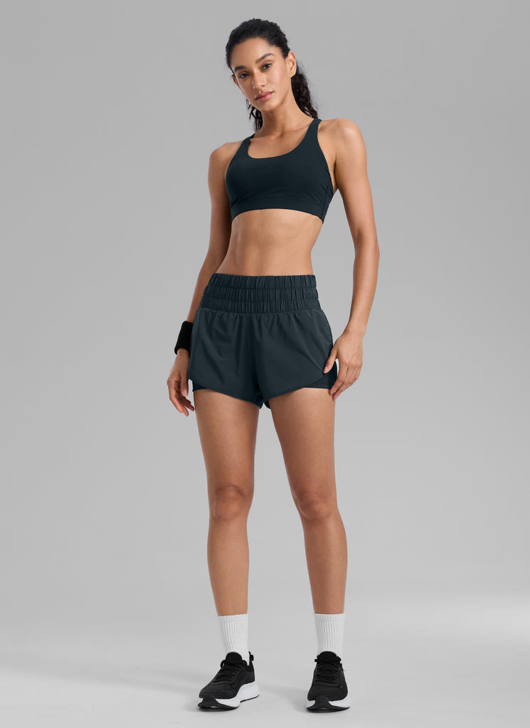 CRZ YOGA Women's Train High-Rise 2 in 1 Shorts with Pocket 3'' True Navy