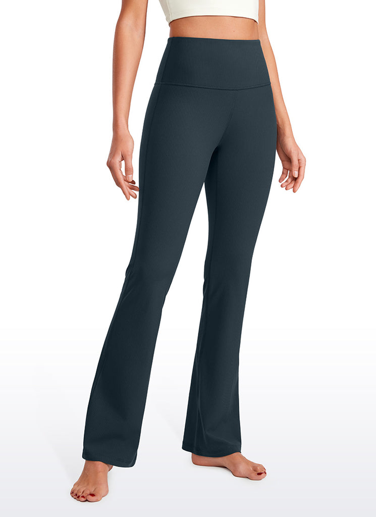 CRZ YOGA Womens Ribbed Pocket High Waist Bootcut  Flare Leggings 31" Black