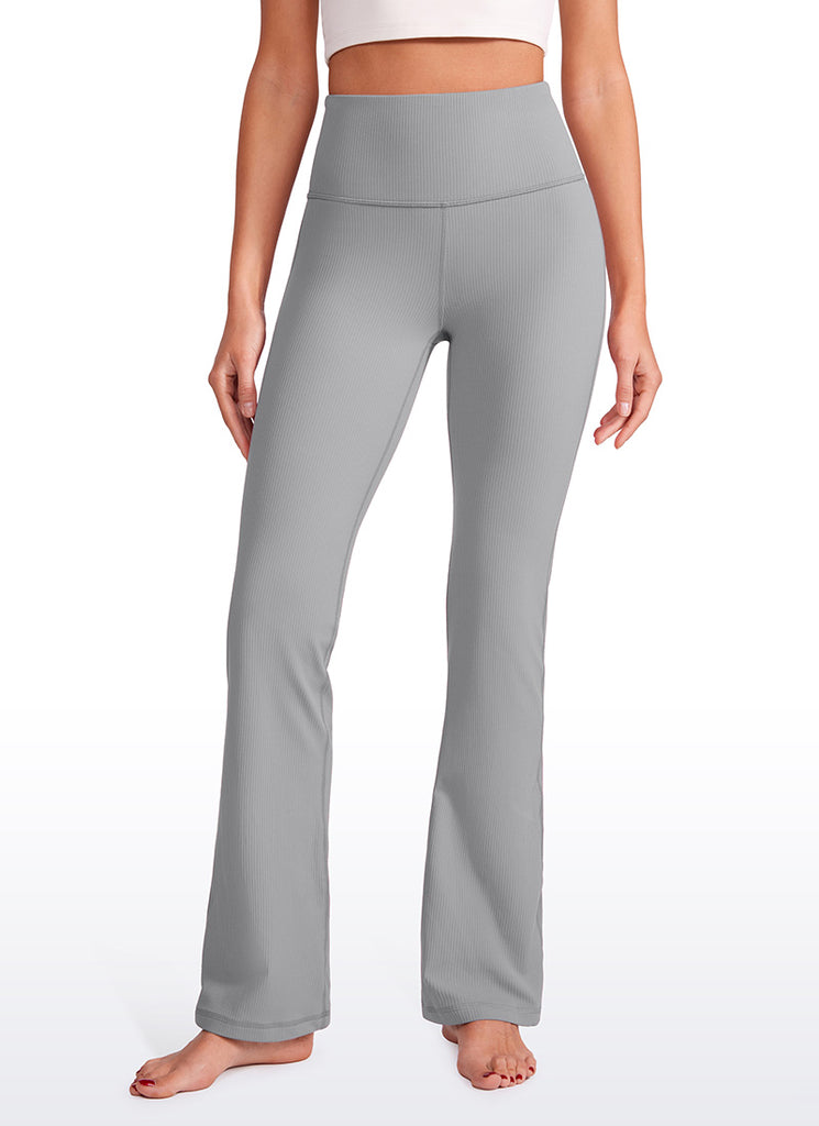 CRZ YOGA Womens Ribbed Pocket High Waist Bootcut  Flare Leggings 31" Olive Green