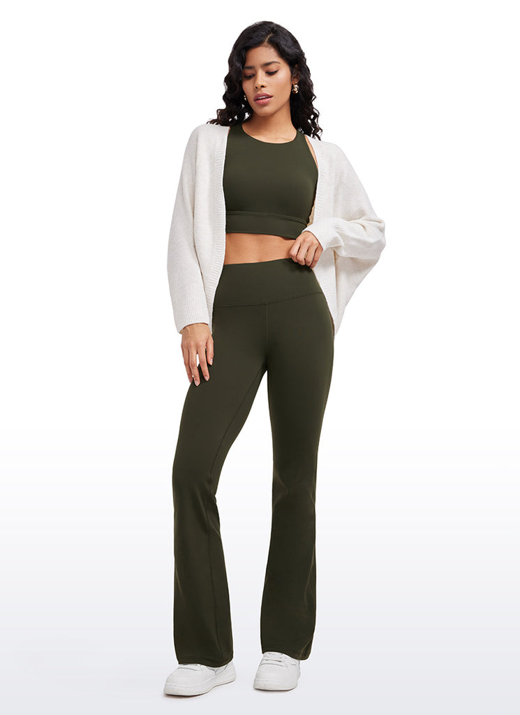 Butterluxe High Waist Flare Wide Leg Bootcut Pockets Leggings 33" Olive Green