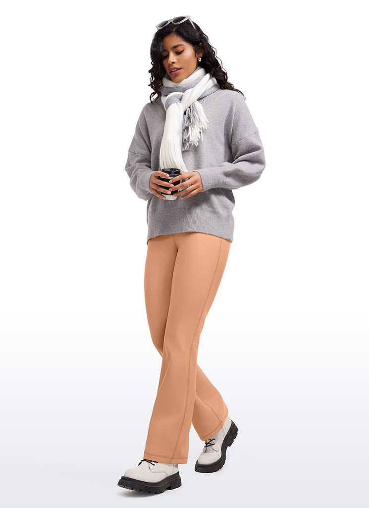 CRZ YOGA Womens Fleece Lined Flare Leggings 31" Mocha Mousse