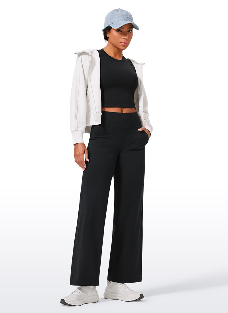 CRZ YOGA Women's Butterlift High Waisted Wide Leg Pants with Pockets Black