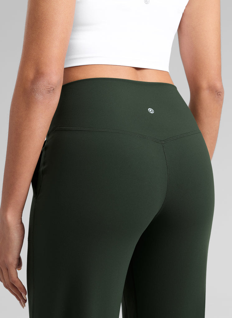 CRZ YOGA Women's Butterlift High Waisted Wide Leg Pants with Pockets Legend Green