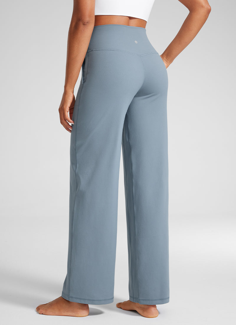 CRZ YOGA Women's Butterlift High Waisted Wide Leg Pants with Pockets Belgian Blue