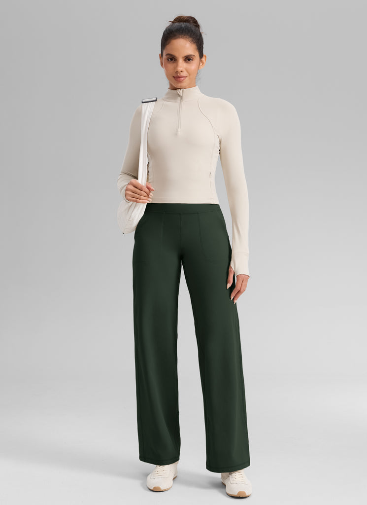 CRZ YOGA Women's Butterlift High Waisted Wide Leg Pants with Pockets Legend Green