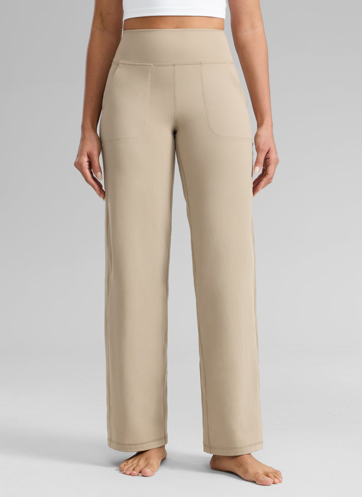 CRZ YOGA Women's Butterlift High Waisted Wide Leg Pants with Pockets Legend Green