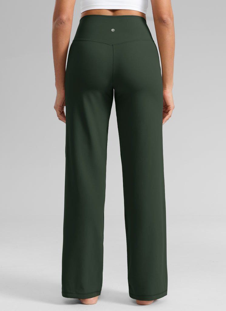 CRZ YOGA Women's Butterlift High Waisted Wide Leg Pants with Pockets 33" Legend Green