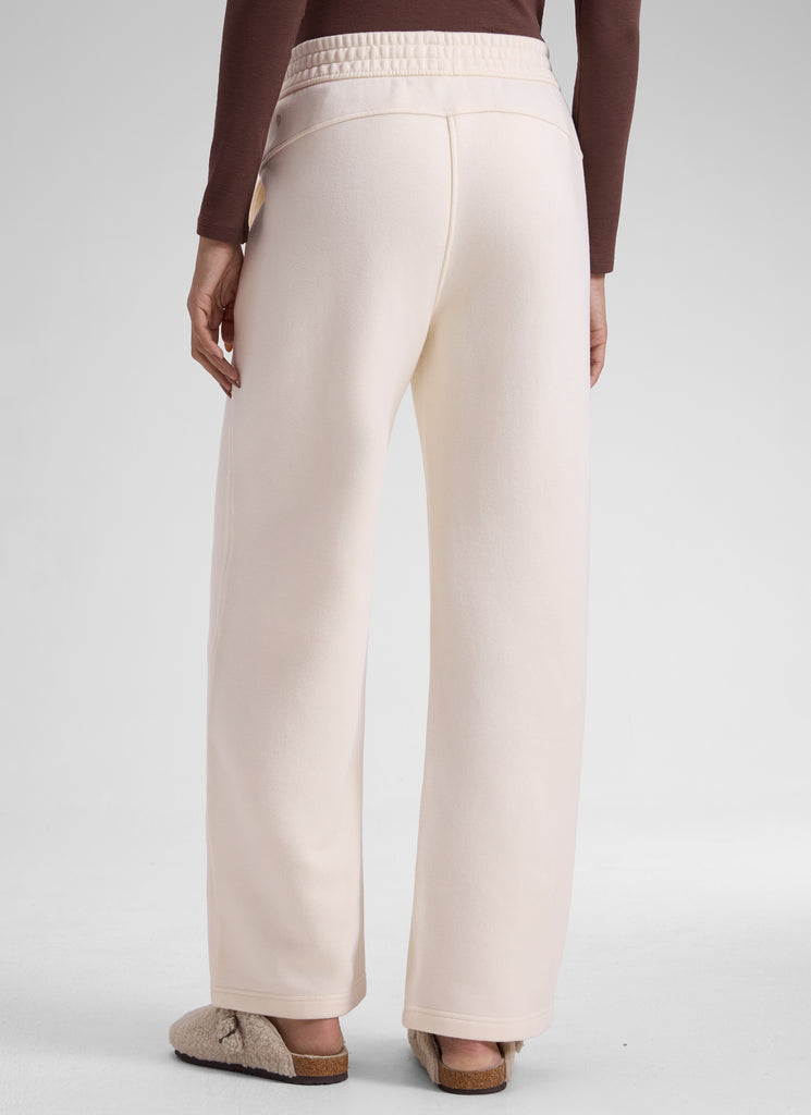 CRZ YOGA Womens Cotton Fleece Lined Straight Leg Lounge Sweatpants30'' White Apricot