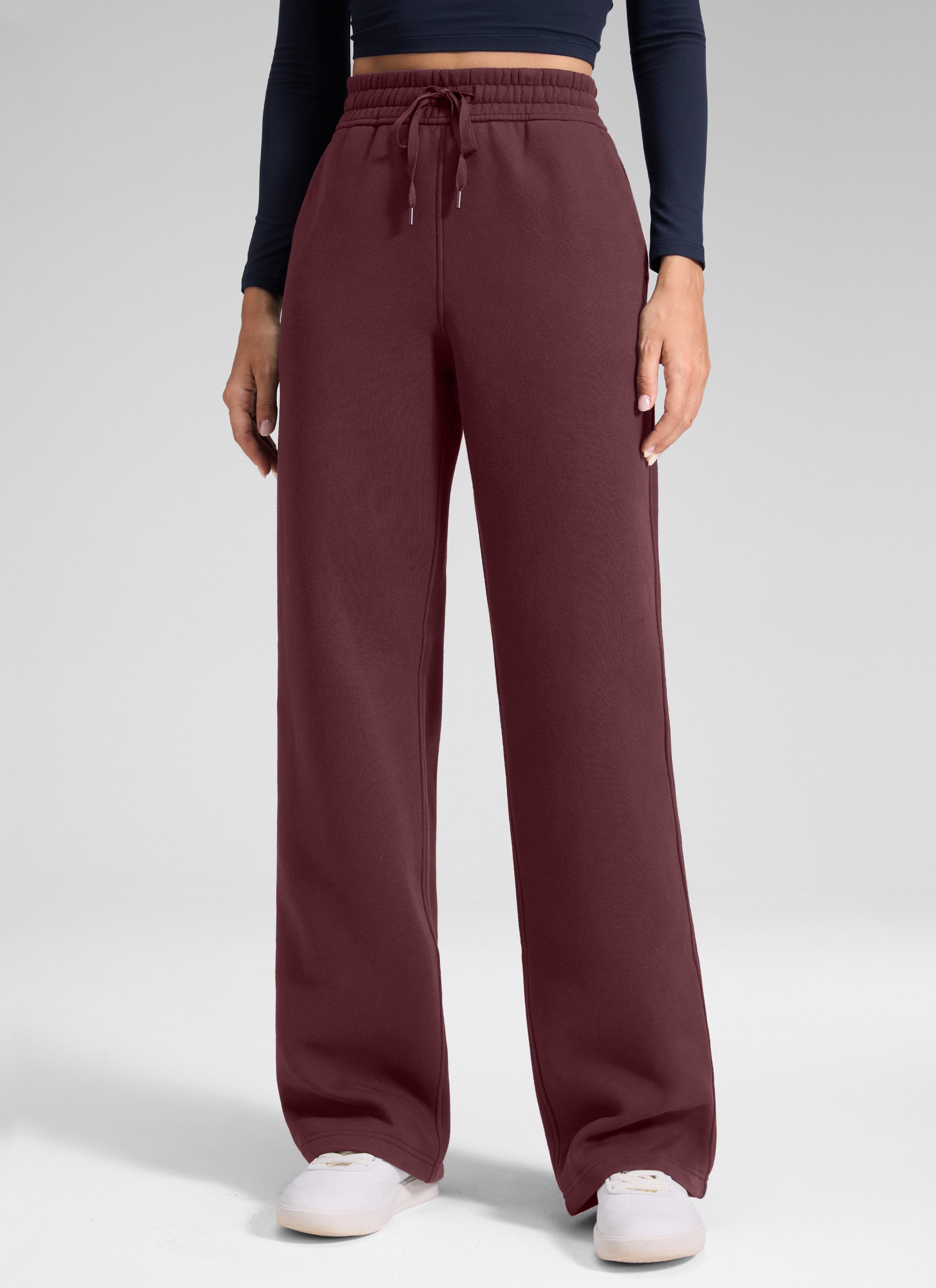 CRZ YOGA Women's Cotton Fleece Lined Casual Straight Leg Pant 32'' Milky White