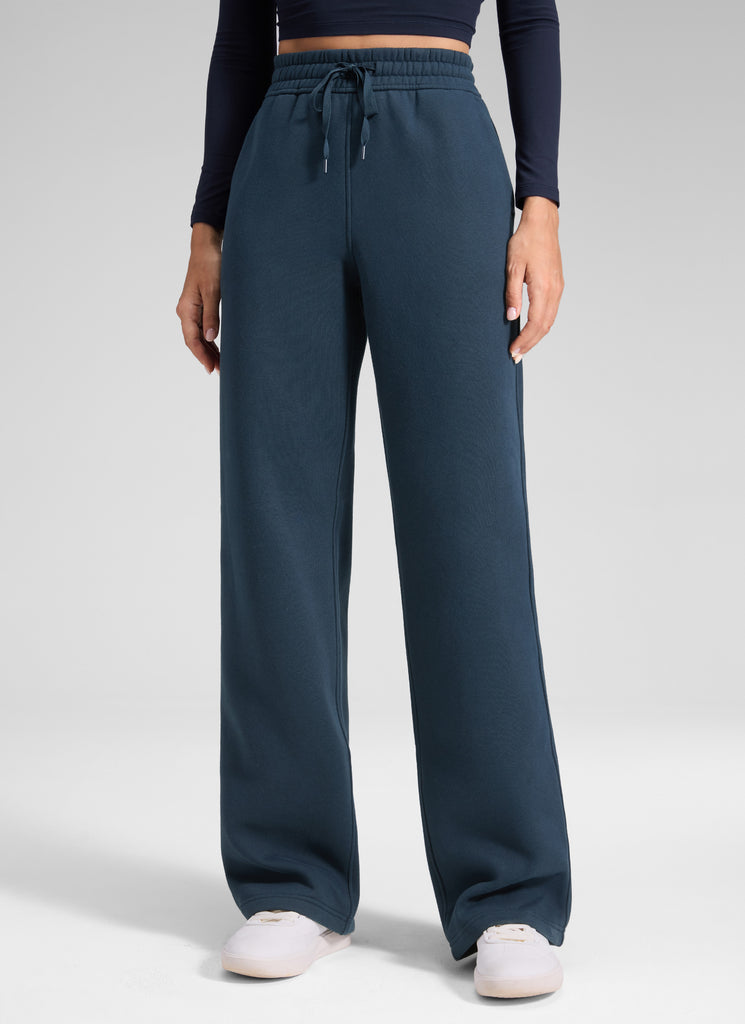 CRZ YOGA Women's Cotton Fleece Lined Casual Straight Leg Pant 32'' Dark Red 2