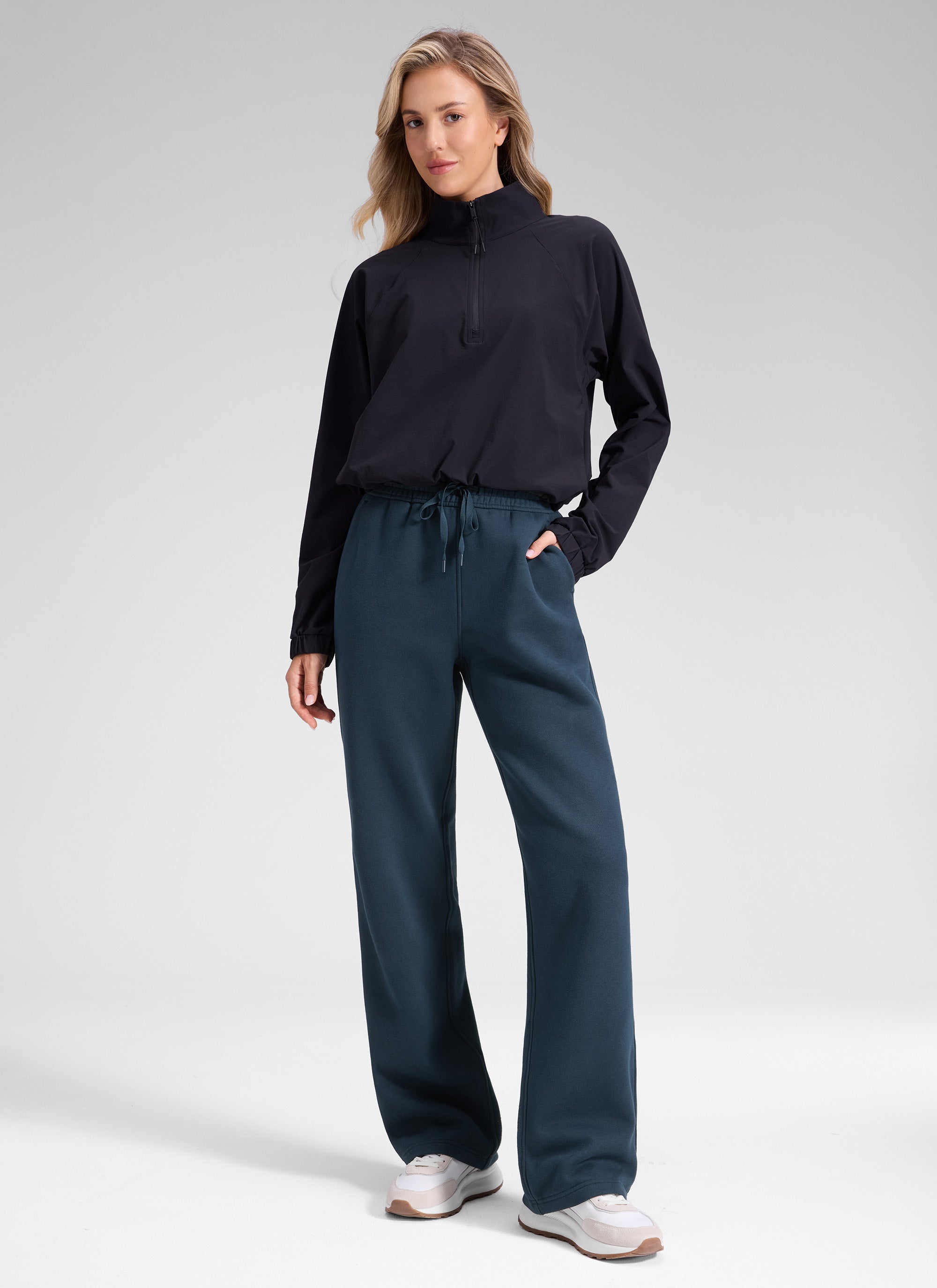 CRZ YOGA Women's Cotton Fleece Lined Casual Straight Leg Pant 32'' Dark Red 2