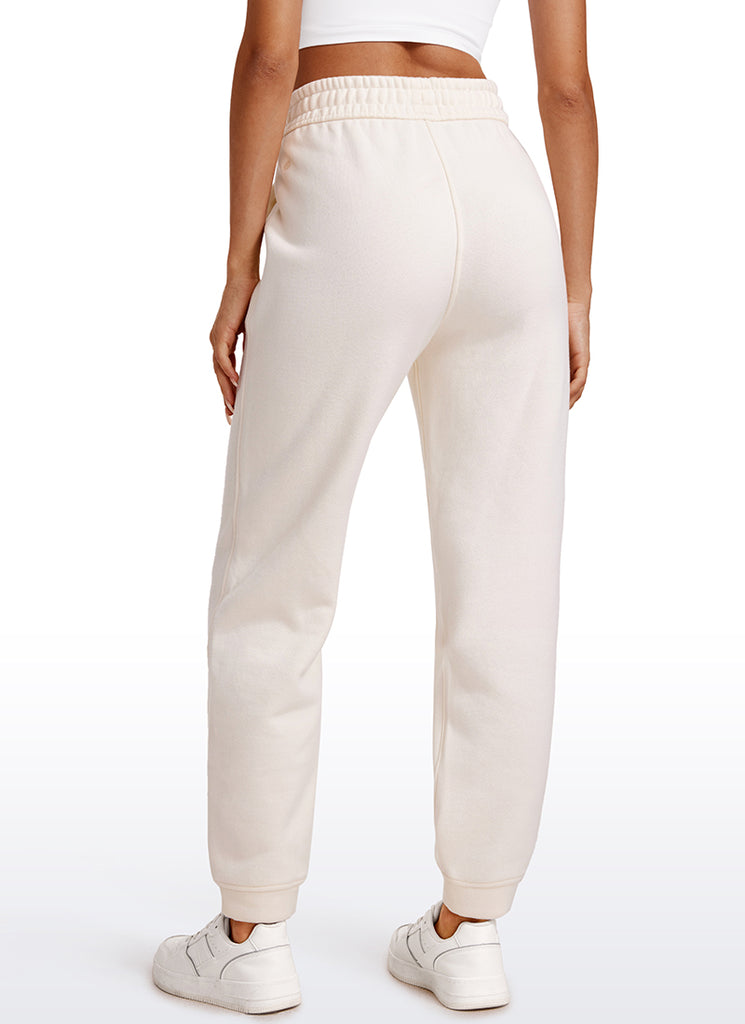 CRZ YOGA Womens Cotton Fleece Lined High Rise Sweatpants Joggers 28'' White Apricot