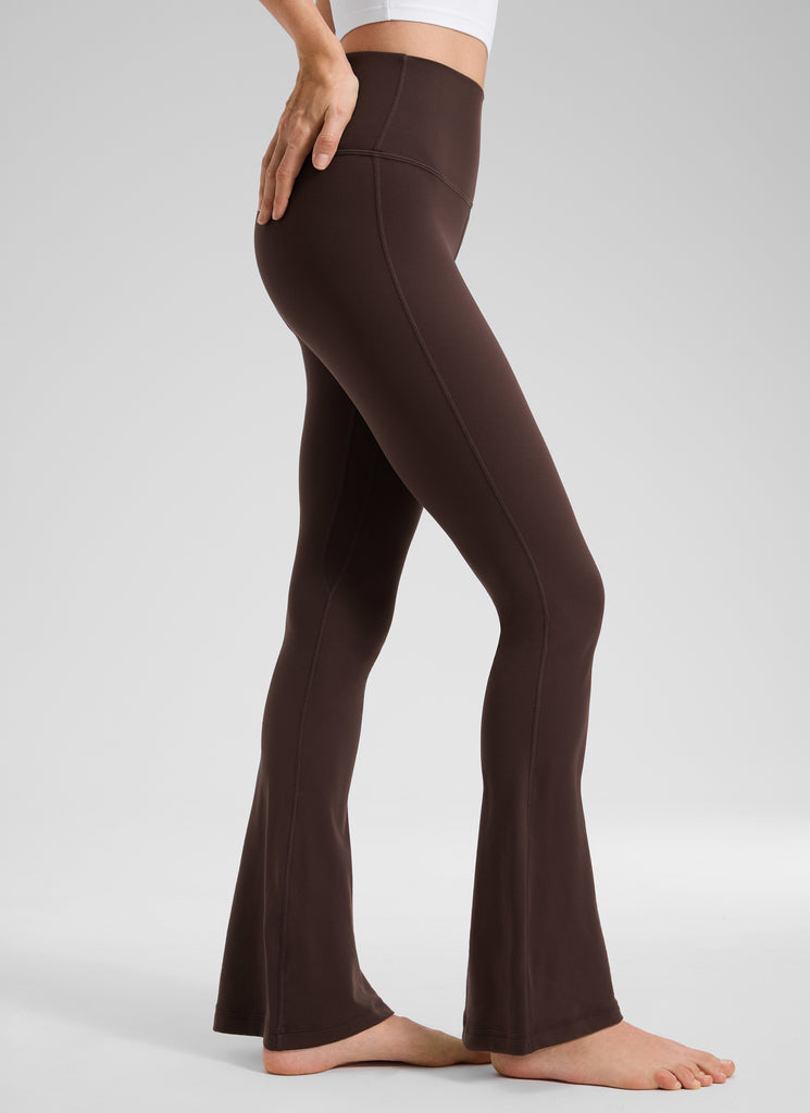 CRZ YOGA Women  Butterluxe High Waist Pockets Mini Flared Leggings 30" Coffee Brown