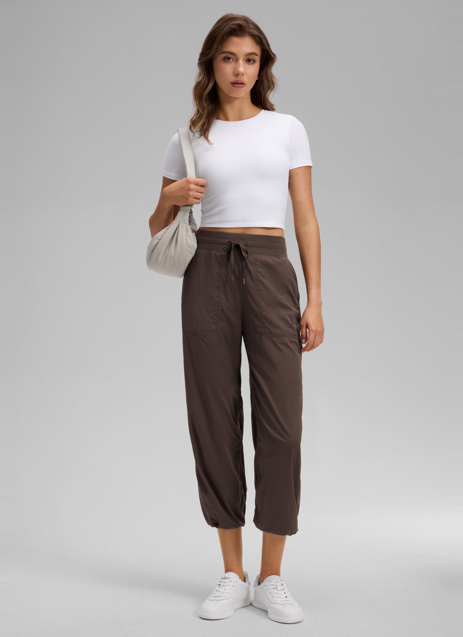 CRZ YOGA Women's Lightweight Drawstring Pocket Straight Leg Pant 24 Hot Fudge Brown