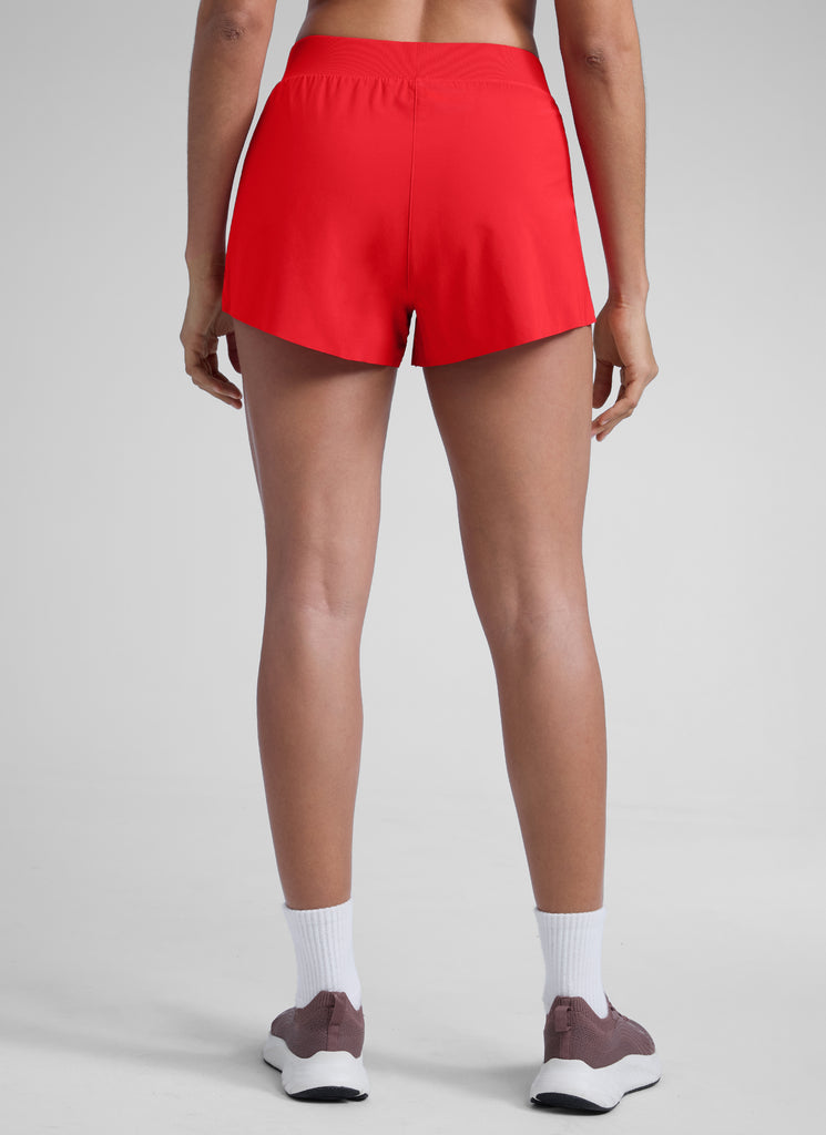 CRZ YOGA Women's Running Feathery-Fit Soft Spilt Short Quick Dry Lined Deep Red