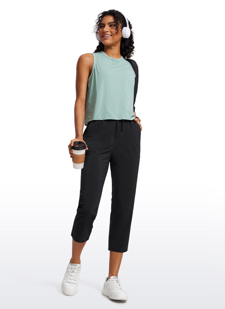 CRZ YOGA Women's Casual Slim Fit Cropped Pants with Pockets 23'' Black