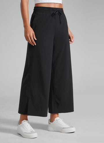 CRZ YOGA Women's  Causal High Waisted Wide Leg Pockets Pants 25'' Black