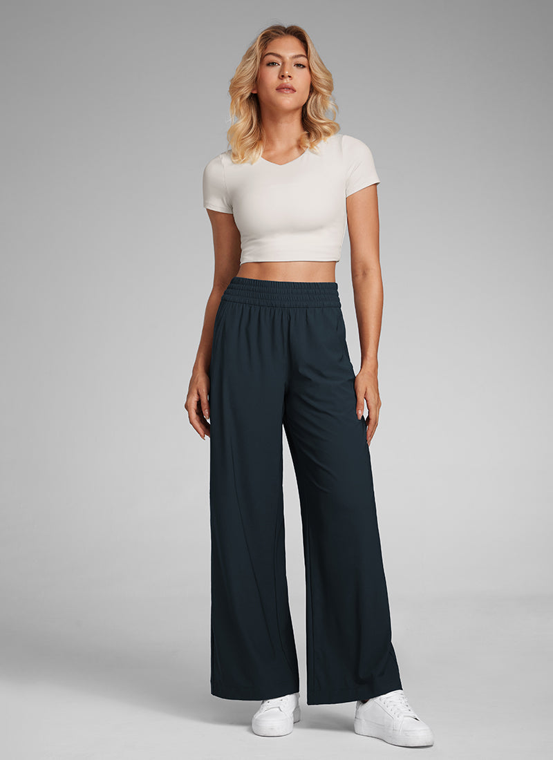 CRZ YOGA Women's Casual High Rise Wide Leg Pants with Pockets 30'' True Navy