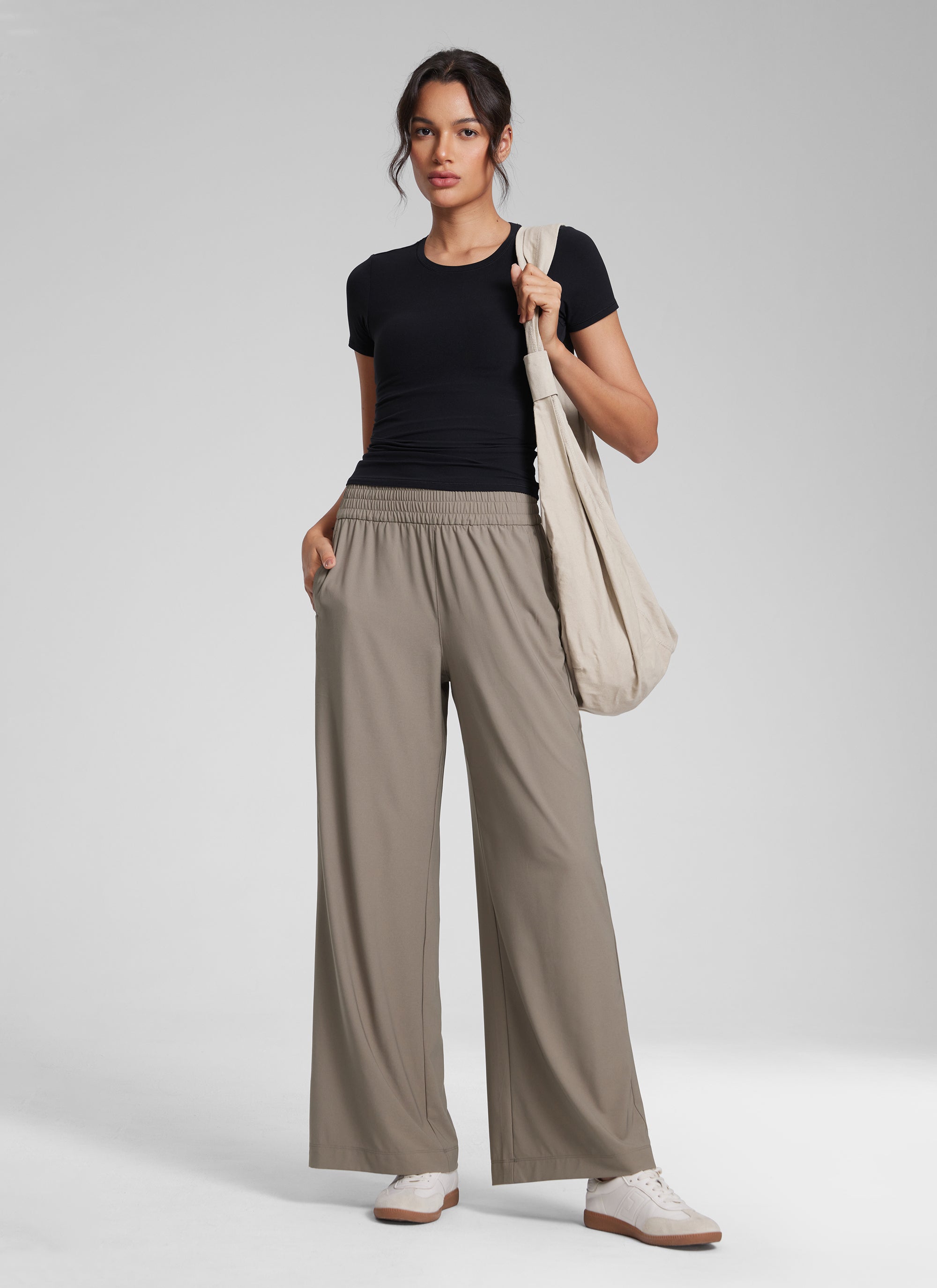 CRZ YOGA Women's Casual High Rise Wide Leg Pants with Pockets 30'' Nomad Grey