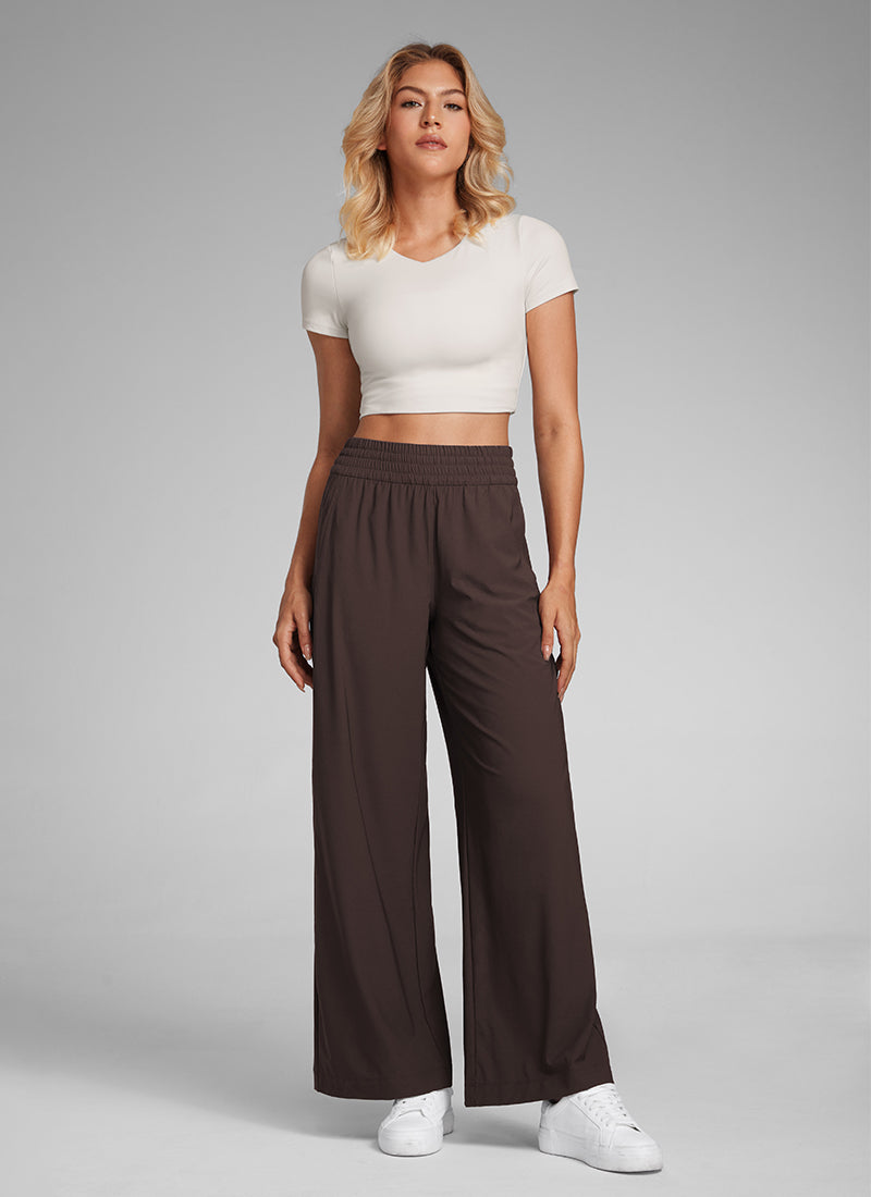 CRZ YOGA Women's Casual High Rise Wide Leg Pants with Pockets 30'' Hot Fudge Brown