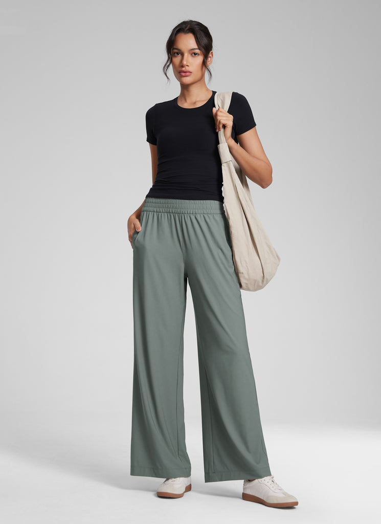 CRZ YOGA Women's Casual High Rise Wide Leg Pants with Pockets 30'' Grey Sage
