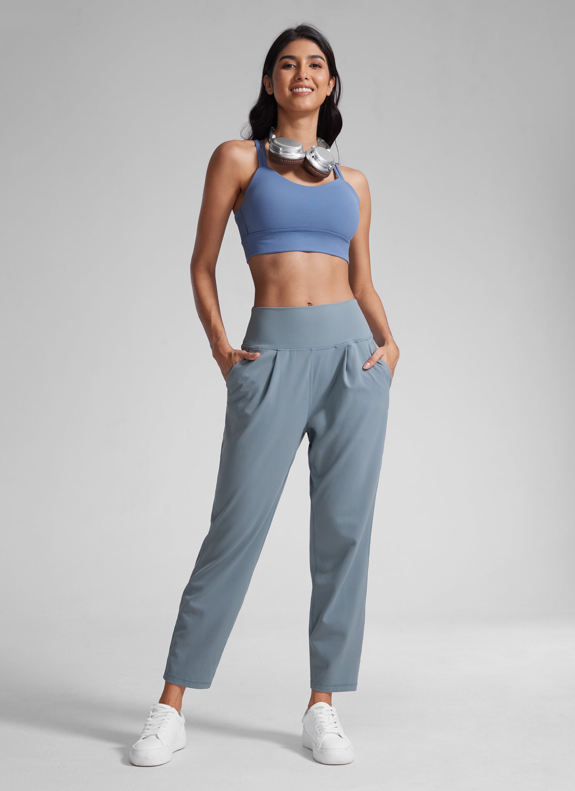 CRZ YOGA Butterlift Women's Casual High Rise Pleated Pants 27'' Belgian Blue