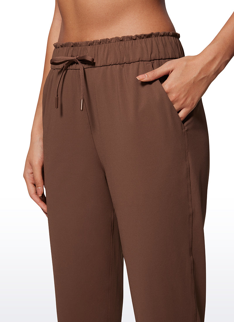 Stretch Drawstring High Waist 7/8 Pants with Pockets 27''