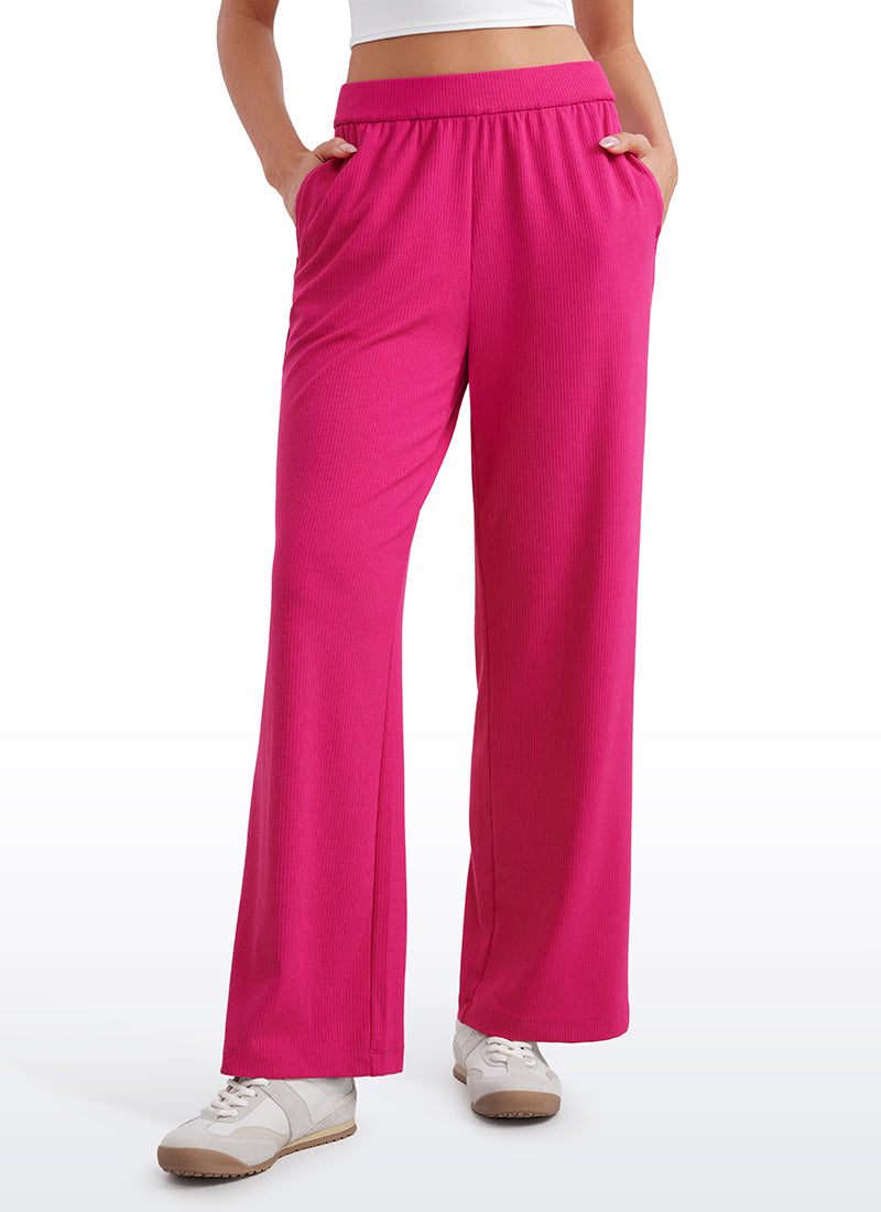 Ribbed High Rise Wide Leg Sweatpants with Pockets 30.5