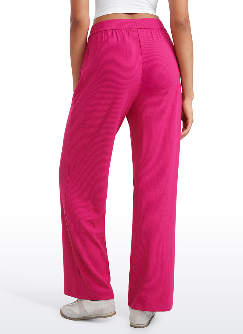 Ribbed High Rise Wide Leg Sweatpants with Pockets 30.5