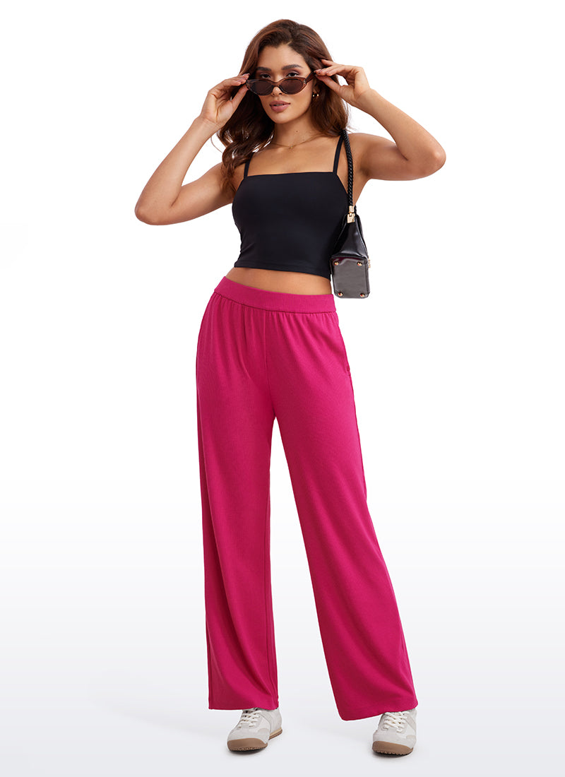 Ribbed High Rise Wide Leg Sweatpants with Pockets 30.5