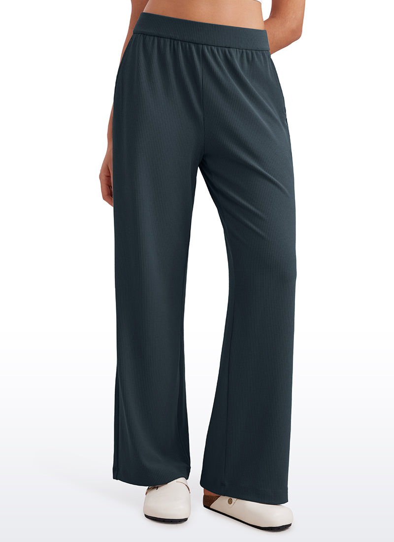 Ribbed High Rise Wide Leg Sweatpants with Pockets 30.5