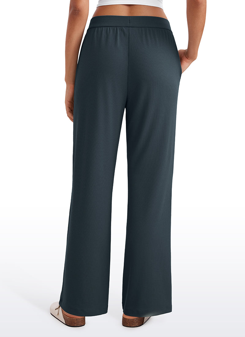 Ribbed High Rise Wide Leg Sweatpants with Pockets 30.5