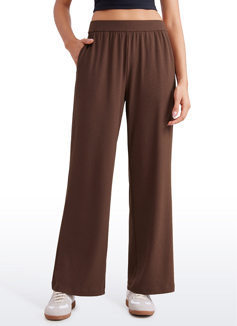 Ribbed High Rise Wide Leg Sweatpants with Pockets 30.5