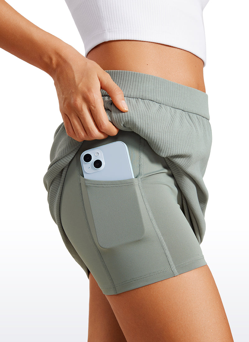 CRZ YOGA Women's Ribbed High Rise Pocketed Tennis Skirt A Line 14'' Sterling