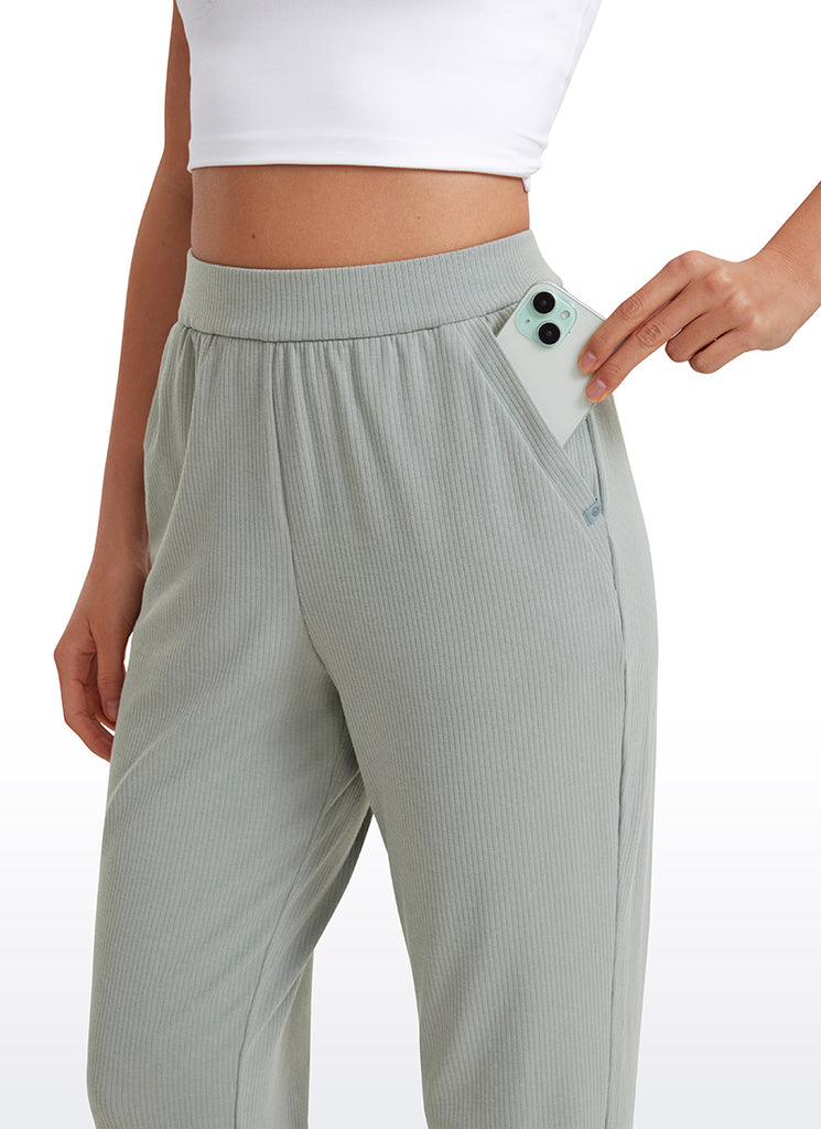 CRZ YOGA Women Comfy Ribbed Pockets High Waisted Sweatpants Sterling