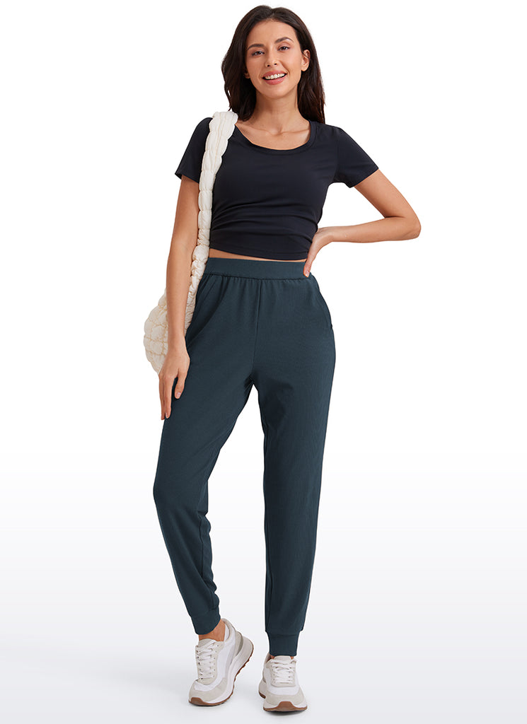 CRZ YOGA Women Comfy Ribbed Pockets High Waisted Sweatpants Sterling