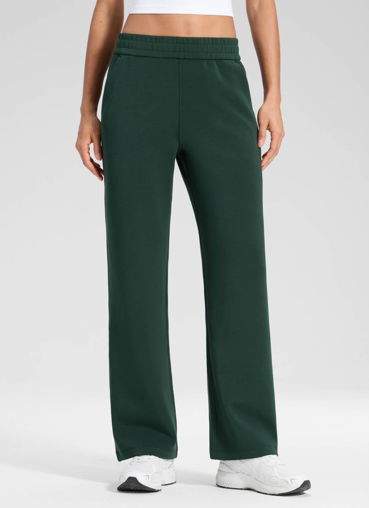 CRZ YOGA Women's SoftAura High Rise Wide Leg Pants with Pockets 31'' Legend Green
