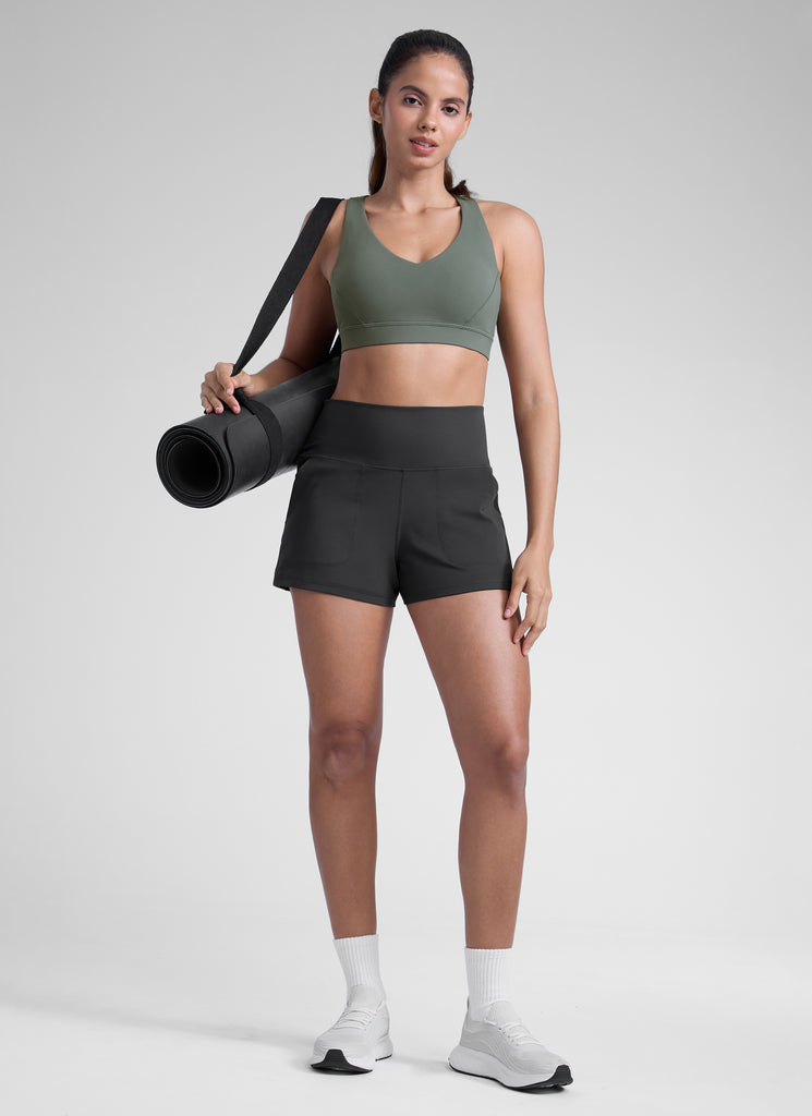 CRZ YOGA Women Butterlift High Waisted Shorts with Pockets Linerless Aurora Red