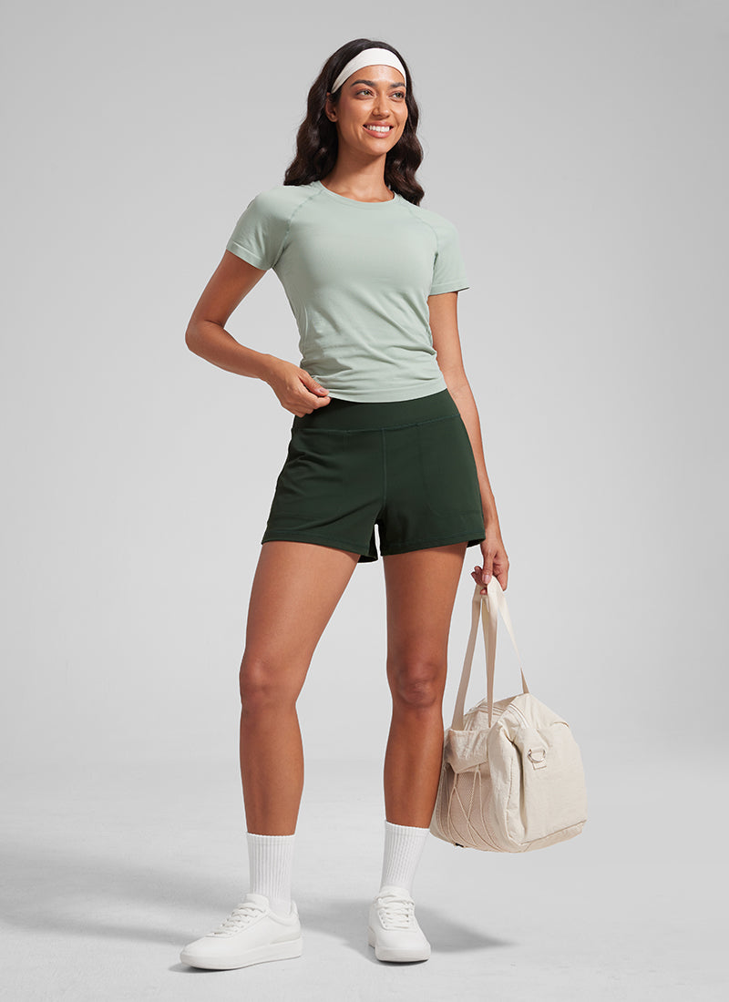 CRZ YOGA Women Butterlift High Waisted Shorts with Pockets Linerless True Navy